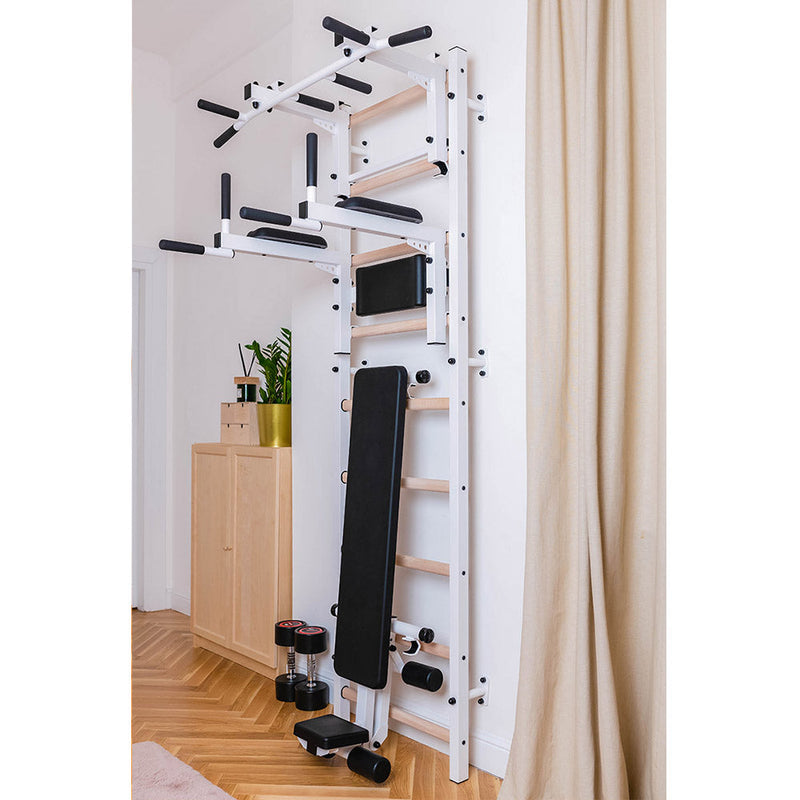 BenchK Swedish Ladder w/ Bench & Rack - White