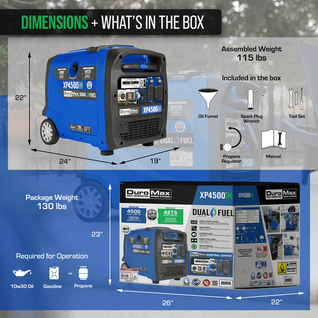 DuroMax 4,500 Watt Portable Dual Fuel Inverter Generator w/ CO Alert - XP4500iH