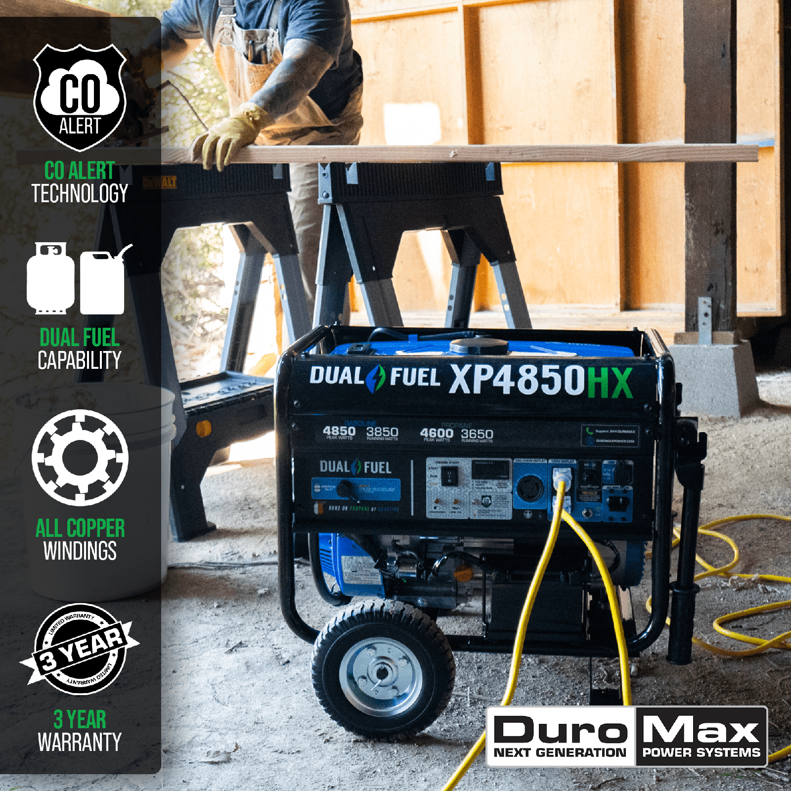 DuroMax 4,850 Watt Portable Dual Fuel Gas Propane CO Alert Generator - XP4850HX