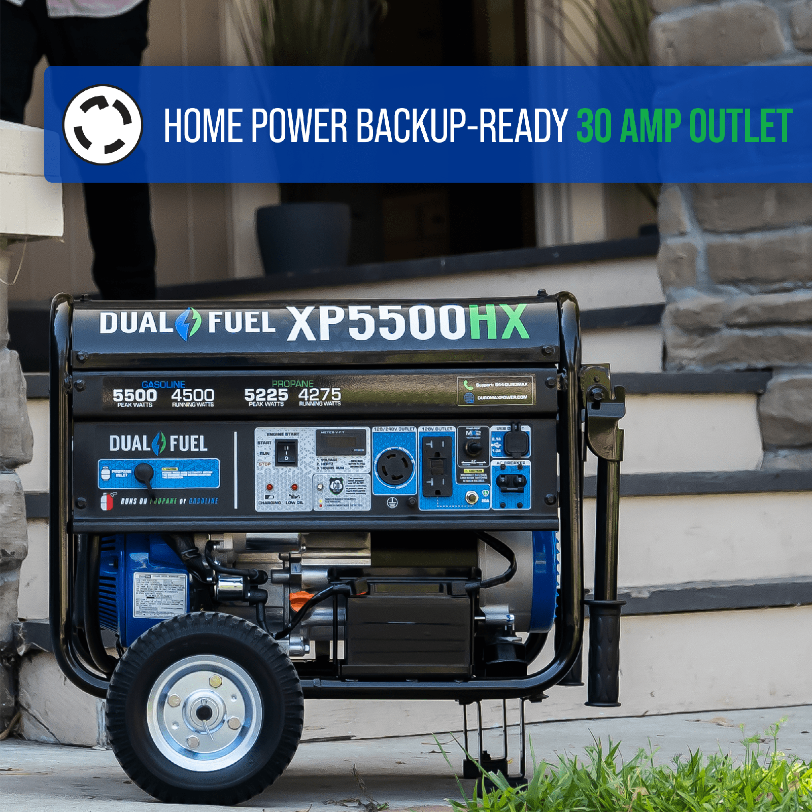 DuroMax 5,500 Watt Portable Dual Fuel Gas Propane CO Alert Generator - XP5500HX