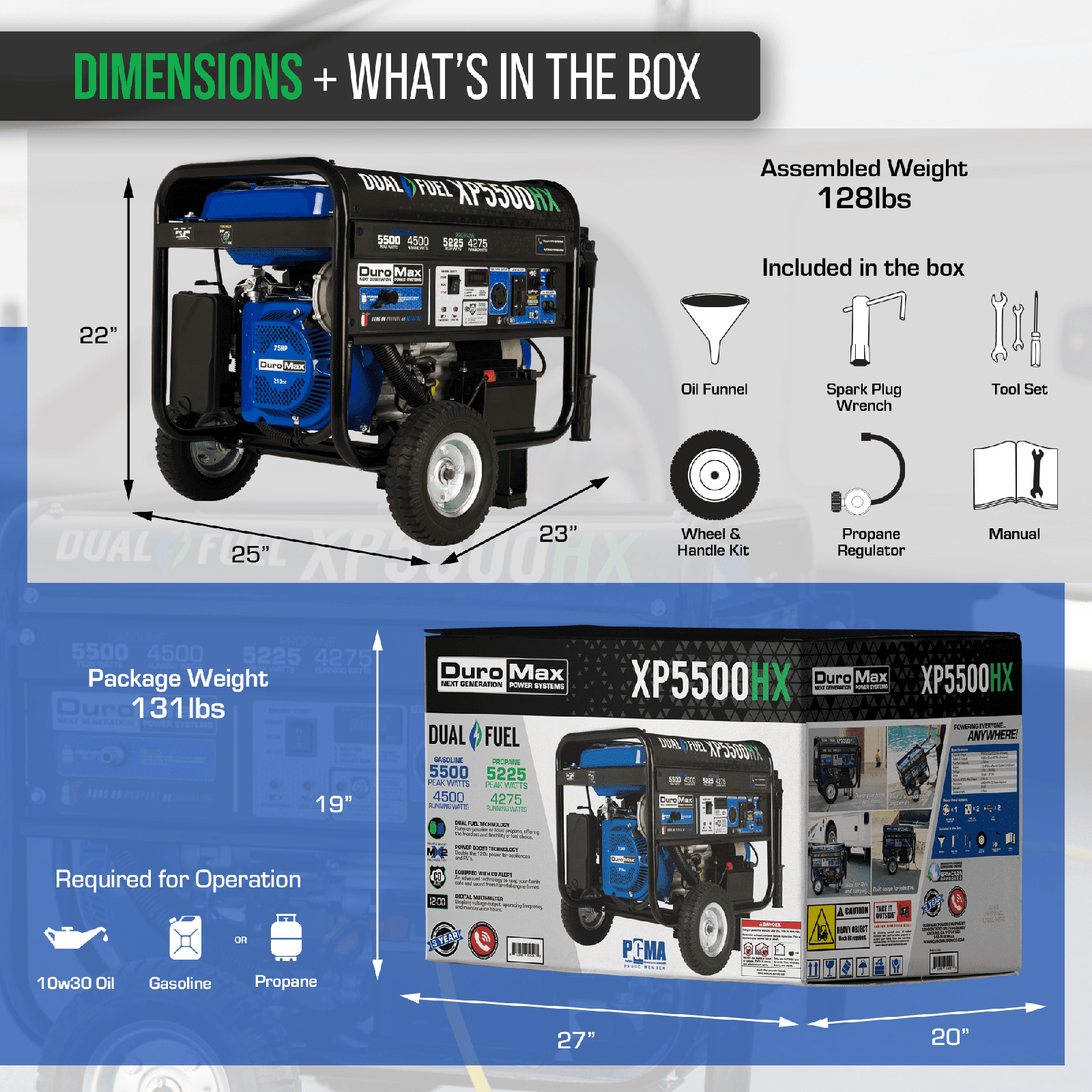 DuroMax 5,500 Watt Portable Dual Fuel Gas Propane CO Alert Generator - XP5500HX