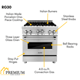 ZLINE 30 Inch. Professional Gas Range in Stainless Steel, RG30