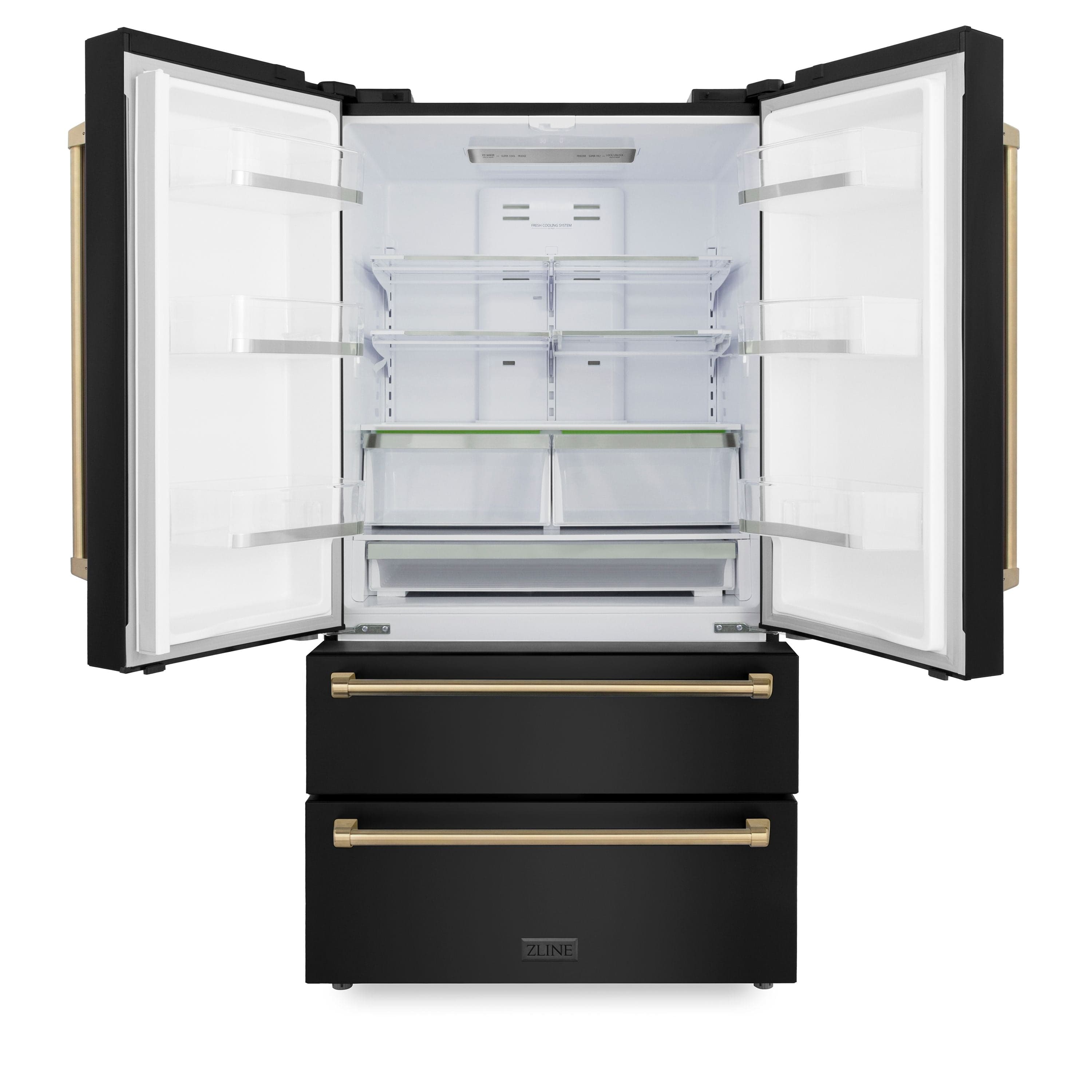 ZLINE 36 In. Autograph 22.5 cu. ft. Refrigerator with Ice Maker in Fingerprint Resistant Black Stainless Steel and Champagne Bronze Accents, RFMZ-36-BS-CB