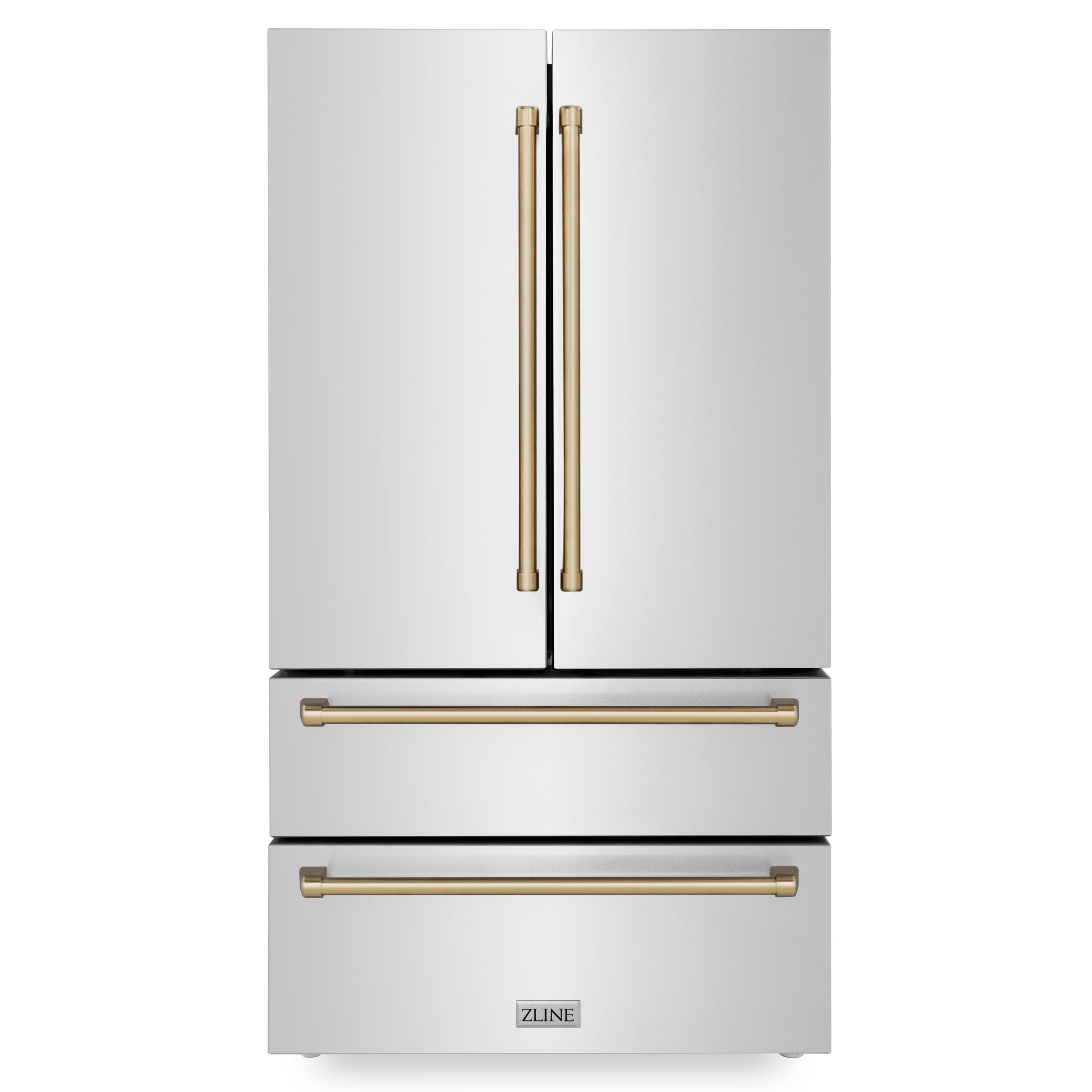 ZLINE 36 In. Autograph 22.5 cu. ft. Refrigerator with Ice Maker in Fingerprint Resistant Stainless Steel and Champagne Bronze Accents, RFMZ-36-CB