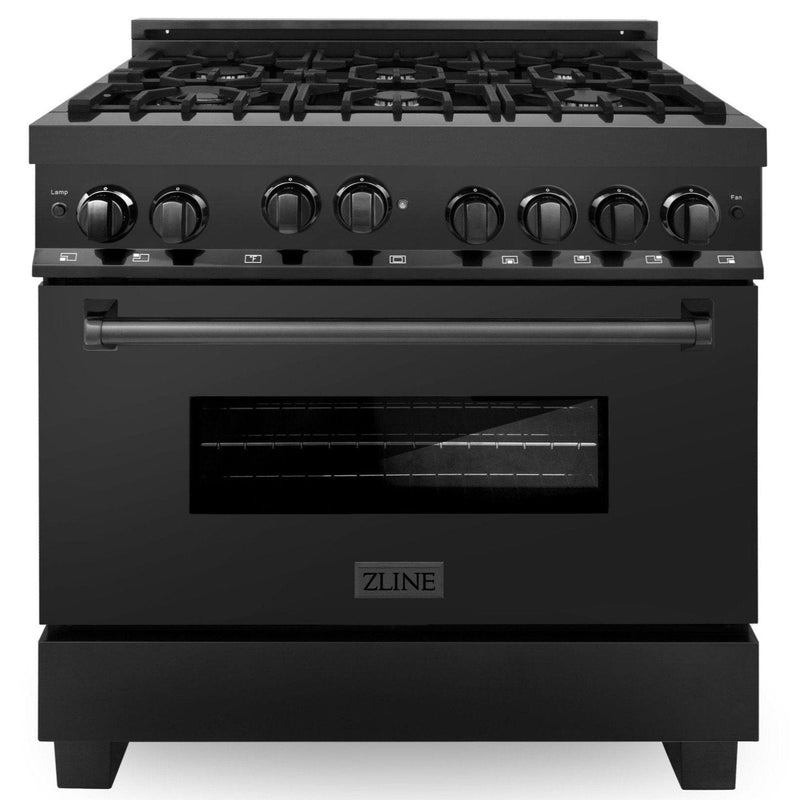 ZLINE Appliance Package 36 in. Gas Range, 36 in. Range Hood - Black Stainless, 2KP-RGBRH36