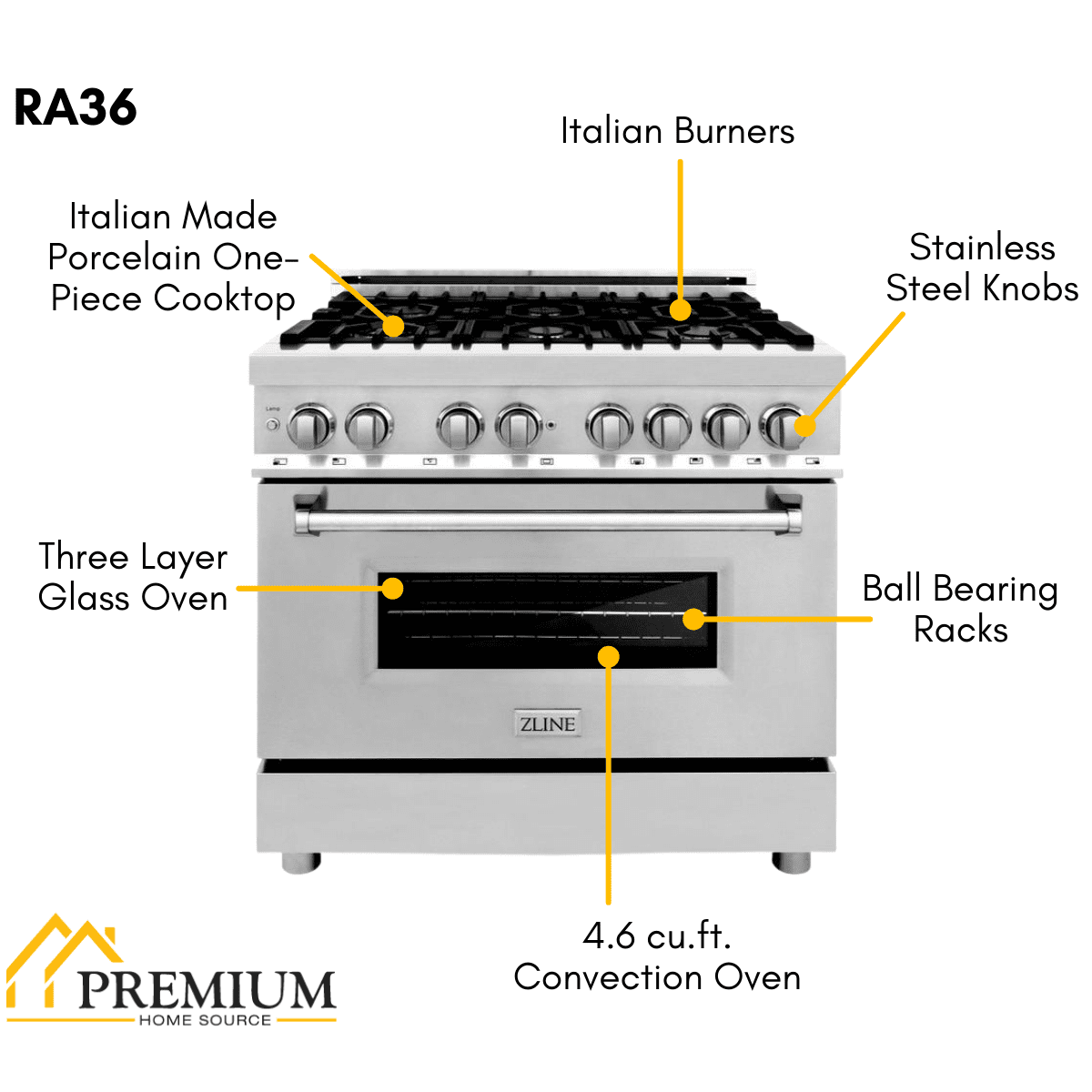 ZLINE Appliance Package - 36 in. Dual Fuel Range, Range Hood, Microwave Drawer, 3 Rack Dishwasher, 4KP-RARH36-MWDWV