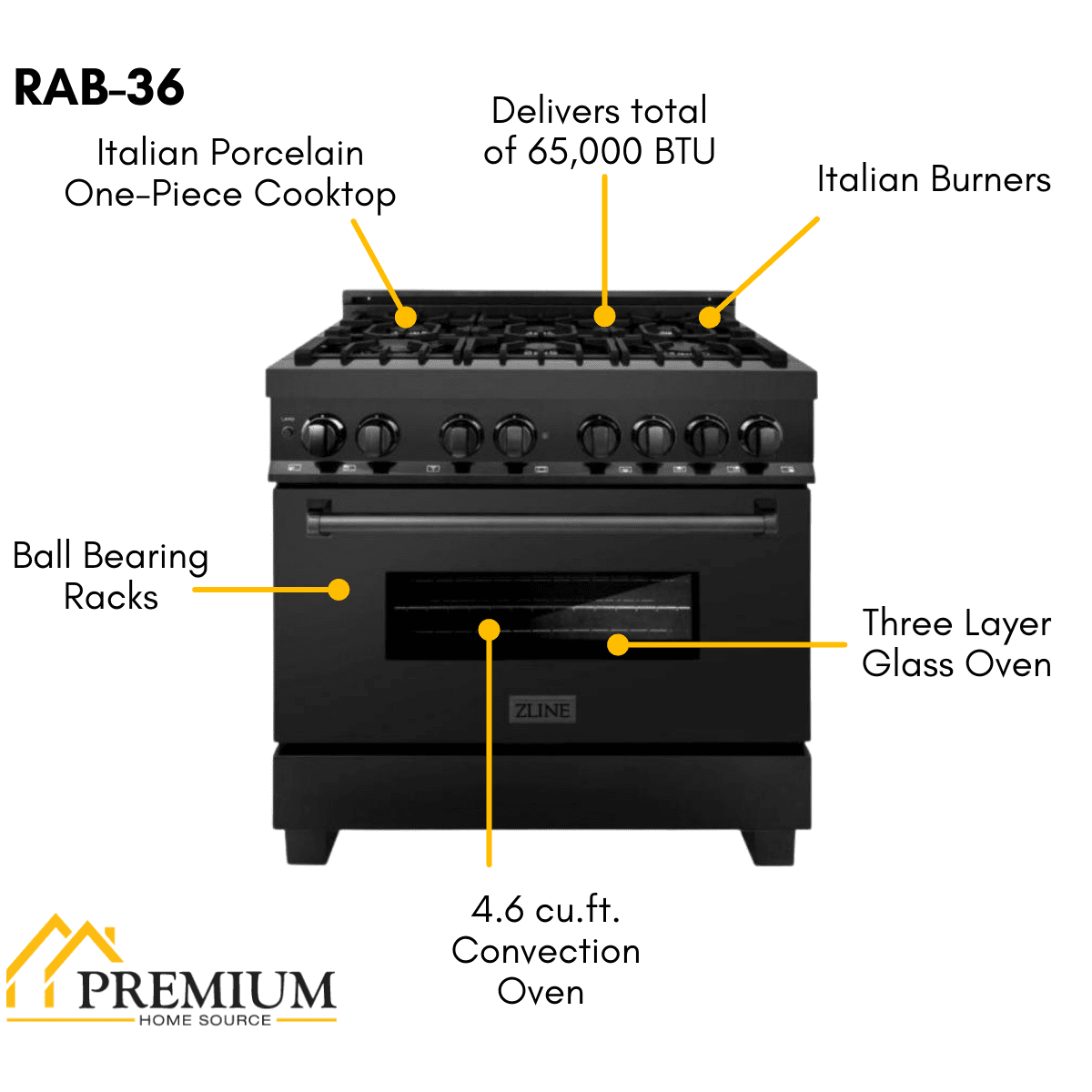 ZLINE Appliance Package - 36 in. Dual Fuel Range, Range Hood, Microwave, Dishwasher in Black Stainless Steel, 4KP-RABRBRH36-MWDW