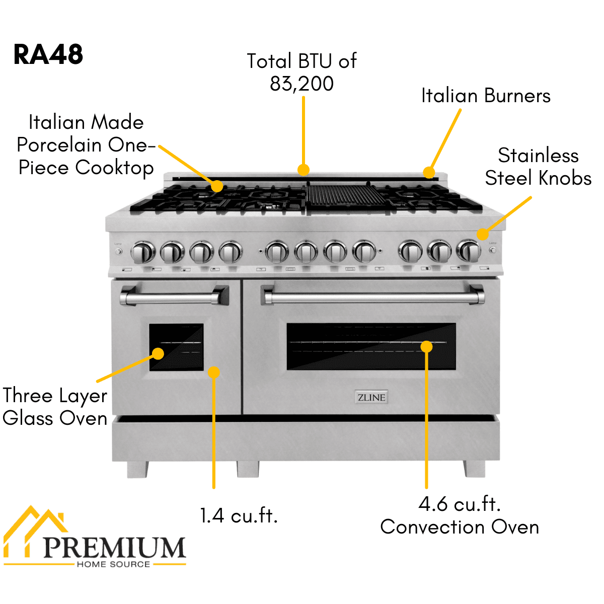 ZLINE Appliance Package - 48 in. Dual Fuel Range, 48 in. Range Hood, 2KP-RARH48