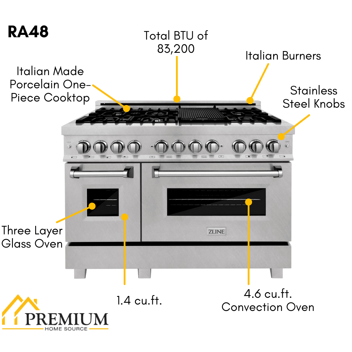 ZLINE Appliance Package - 48 in. Dual Fuel Range, Range Hood, Microwave Drawer, 3KP-RARH48-MW