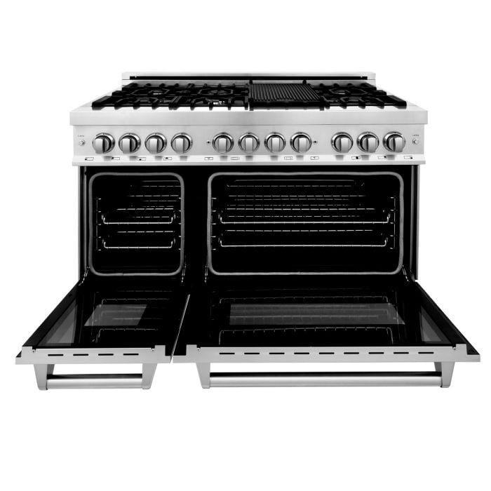 ZLINE Appliance Package - 48 In. Dual Fuel Range, Range Hood, Microwave Drawer, 3 Rack Dishwasher, 4KP-RARH48-MWDWV