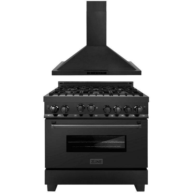 ZLINE Appliance Package 36 in. Gas Range, 36 in. Range Hood - Black Stainless, 2KP-RGBRH36