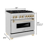 ZLINE Kitchen and Bath Autograph Edition 36 In. Range with Gas Stove and Electric Oven in Stainless Steel with Gold Accent, RAZ-36-G