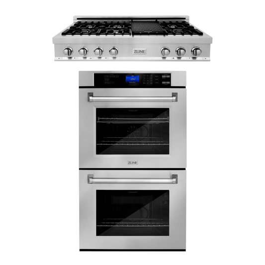 ZLINE Kitchen Appliance Package with 48 in. Stainless Steel Rangetop and 30 in. Double Wall Oven, 2KP-RTAWD48