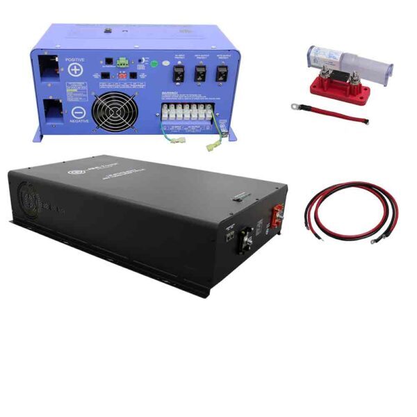 Aims Power 6000 Watt Pure Sine Inverter Charger & 24V Lithium Battery Off Grid/Back Up Kit