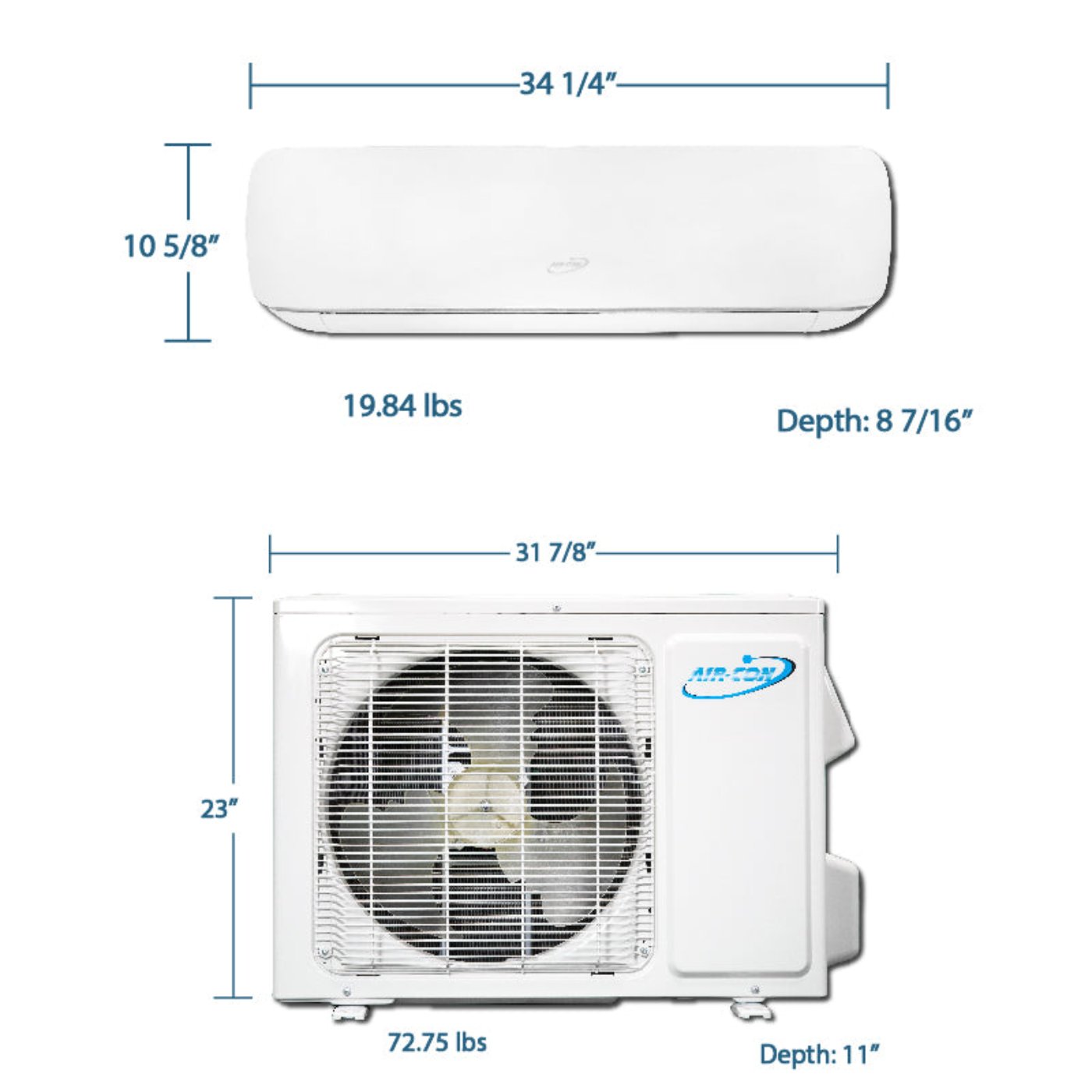 Air-Con Blue Series 3 18000 BTU 23 SEER Mini Split Ductless Air Conditioner 15ft Lineset & Wiring - ABXCI/EM4H4S18