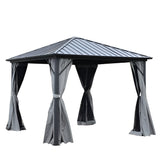 Aleko Aluminum and Steel Hardtop Gazebo with Mosquito Net and Curtain 10 x 10 Feet Black - GZMC10X10-AP