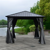 Aleko Aluminum and Steel Hardtop Gazebo with Mosquito Net and Curtain 10 x 10 Feet Black - GZMC10X10-AP