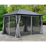 Aleko Aluminum and Steel Hardtop Gazebo with Mosquito Net and Curtain 12 x 10 Feet Black - GZMC10X12-AP