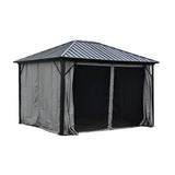 Aleko Aluminum and Steel Hardtop Gazebo with Mosquito Net and Curtain 12 x 10 Feet Black - GZMC10X12-AP