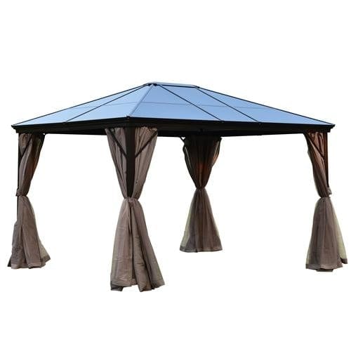 Aleko Aluminum Hardtop Gazebo with Removable Mesh Walls 10 x 12 Feet Brown - GZBHR01-AP