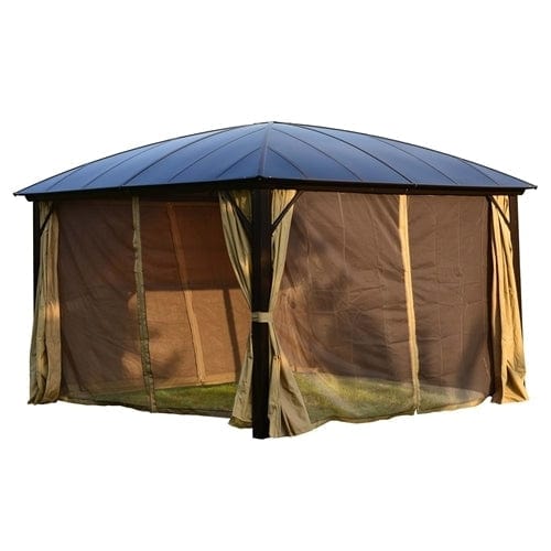 Aleko Aluminum Hardtop Gazebo with Removable Mesh Walls 12 x 12 Feet Brown - GZBHR02-AP