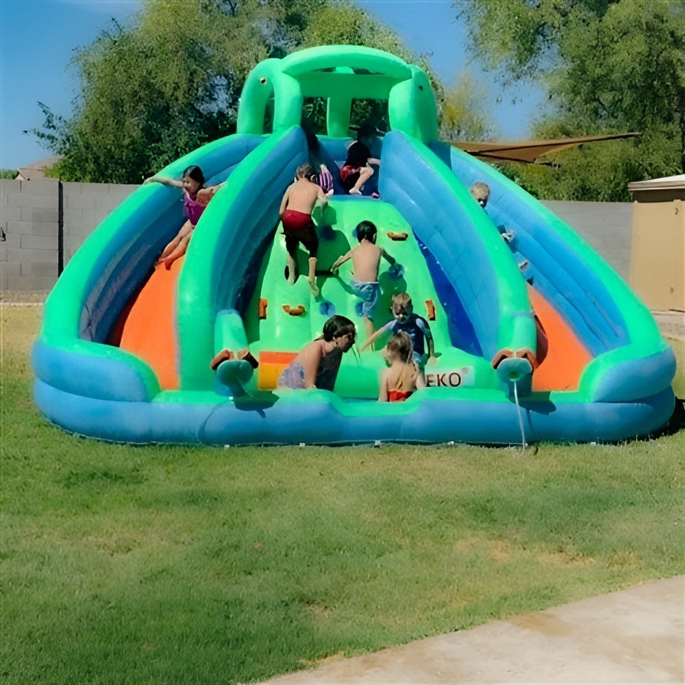 Aleko Commercial Grade Inflatable Dual Water Slide Bounce House with Splash Pool and Blower - BHMRIVER-AP