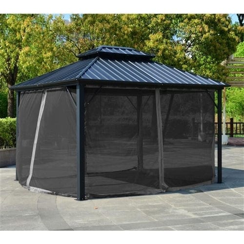 Aleko Double Roof Aluminum and Steel Hardtop Gazebo with Mosquito Net 12 x 10 Feet Black - GAZM10X12-AP