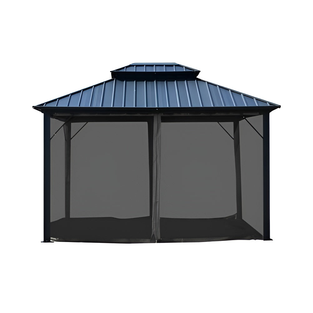 Aleko Double Roof Aluminum and Steel Hardtop Gazebo with Mosquito Net 12 x 10 Feet Black - GAZM10X12-AP