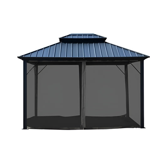 Aleko Double Roof Aluminum and Steel Hardtop Gazebo with Mosquito Net 12 x 10 Feet Black - GAZM10X12-AP