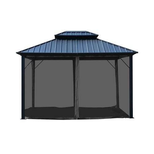 Aleko Double Roof Aluminum and Steel Hardtop Gazebo with Mosquito Net 12 x 10 Feet Black - GAZM10X12-AP