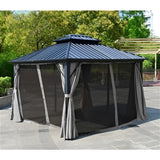 Aleko Double Roof Aluminum and Steel Hardtop Gazebo with Mosquito Net 12 x 10 Feet Black - GAZM10X12-AP