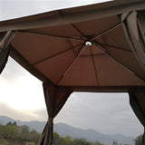 Aleko Double Roof Aluminum Gazebo with Wooden Finish and Curtain - 10 x 10 Feet Sand - GZC10X10W-AP