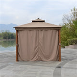 Aleko Double Roof Aluminum Gazebo with Wooden Finish and Curtain - 10 x 10 Feet Sand - GZC10X10W-AP