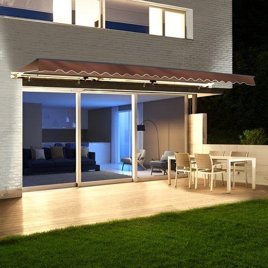 Aleko Half Cassette Motorized Retractable LED Luxury Patio Awning - 12 x 10 Feet - Brown - AWCL12X10BRN36-AP