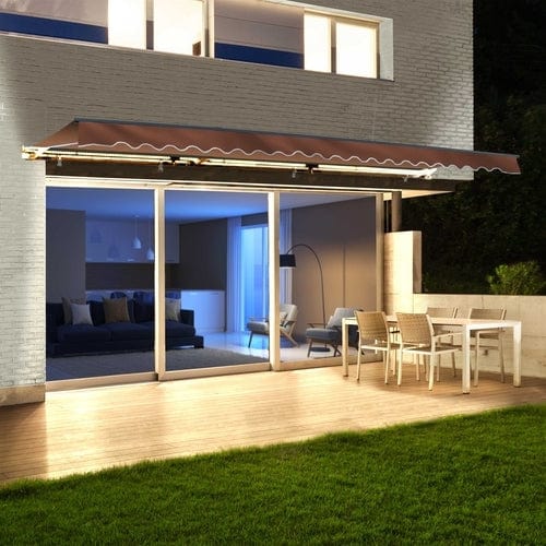 Aleko Half Cassette Motorized Retractable LED Luxury Patio Awning - 12 x 10 Feet - Brown - AWCL12X10BRN36-AP