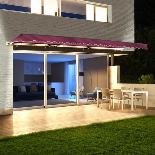 Aleko Half Cassette Motorized Retractable LED Luxury Patio Awning - 12 x 10 Feet - Burgundy AWCL12X10BURG37-AP