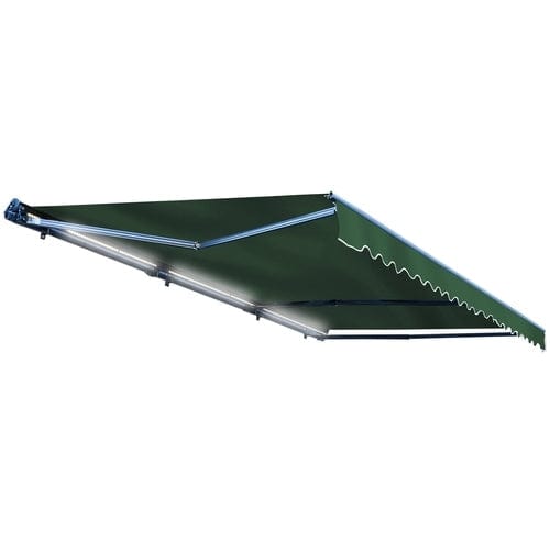 Aleko Half Cassette Motorized Retractable LED Luxury Patio Awning - 12 x 10 Feet - Green AWCL12X10GR39-AP