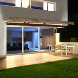 Aleko Half Cassette Motorized Retractable LED Luxury Patio Awning - 12 x 10 Feet - Sand - AWCL12X10SAND31-AP