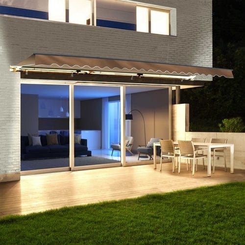 Aleko Half Cassette Motorized Retractable LED Luxury Patio Awning - 12 x 10 Feet - Sand - AWCL12X10SAND31-AP