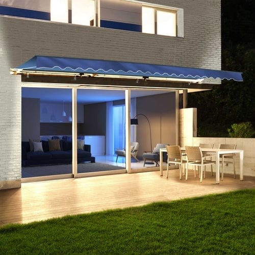 Aleko Half Cassette Motorized Retractable LED Luxury Patio Awning - 13 x 10 Feet Blue - AWCL13X10BLUE30-AP