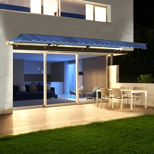 Aleko Half Cassette Motorized Retractable LED Luxury Patio Awning - 13 x 10 Feet  Blue - AWCL13X10BLUE30-AP