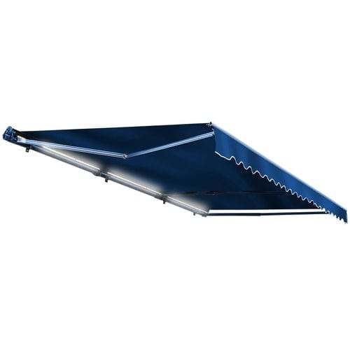 Aleko Half Cassette Motorized Retractable LED Luxury Patio Awning - 13 x 10 Feet Blue - AWCL13X10BLUE30-AP