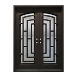 Aleko Iron Square Top Modern Dual Door with Frame and Threshold 96 x 72 x 6 inches Matte Black IDQ7296BK04-AP