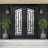 Aleko Iron Square Top Modern Dual Door with Frame and Threshold 96 x 72 x 6 inches Matte Black IDQ7296BK04-AP