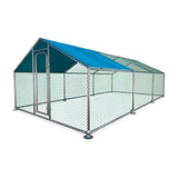 Aleko Metal DIY Walk-in Chicken Coop/Chicken Run with Blue Waterproof Cover 10 x 20 Feet - CKR10X20BL-AP