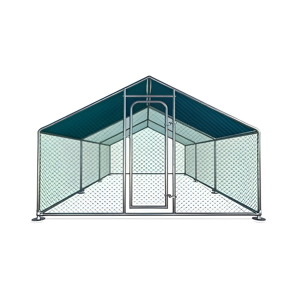 Aleko Metal DIY Walk-in Chicken Coop/Chicken Run with Blue Waterproof Cover 10 x 20 Feet - CKR10X20BL-AP