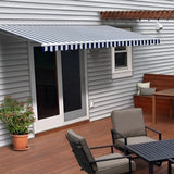 Aleko Motorized Retractable Patio Awning 16 x 10 Feet Blue and White Striped - AWM16X10BLWHSTR03-AP