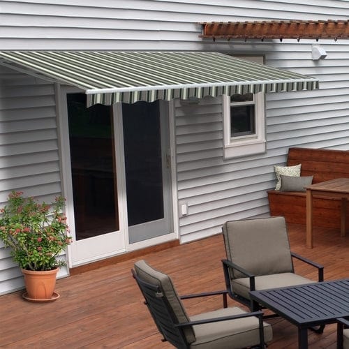 Aleko Motorized Retractable Patio Awning 16x10 Feet Multi Striped Green - AWM16X10MSTRGR58-AP