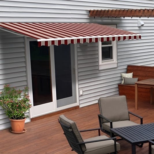 Aleko Motorized Retractable Patio Awning 16 x 10 Feet Multi Striped Red - AWM16X10MSRED19-AP