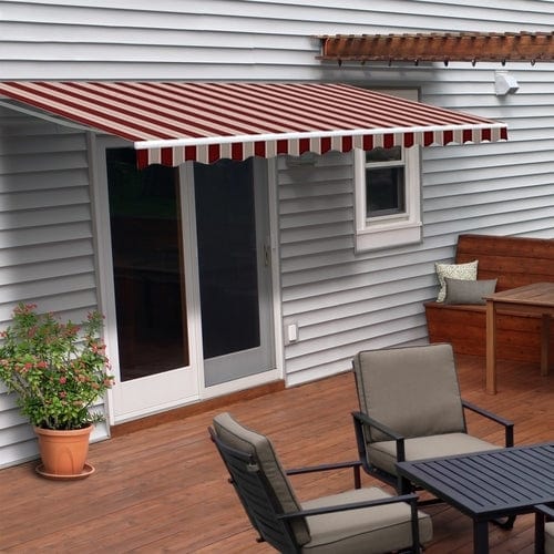 Aleko Motorized Retractable Patio Awning 16 x 10 Feet Multi Striped Red - AWM16X10MSRED19-AP